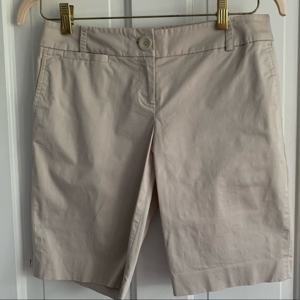 LOFT khaki bermuda shorts sateen cotton light tan
